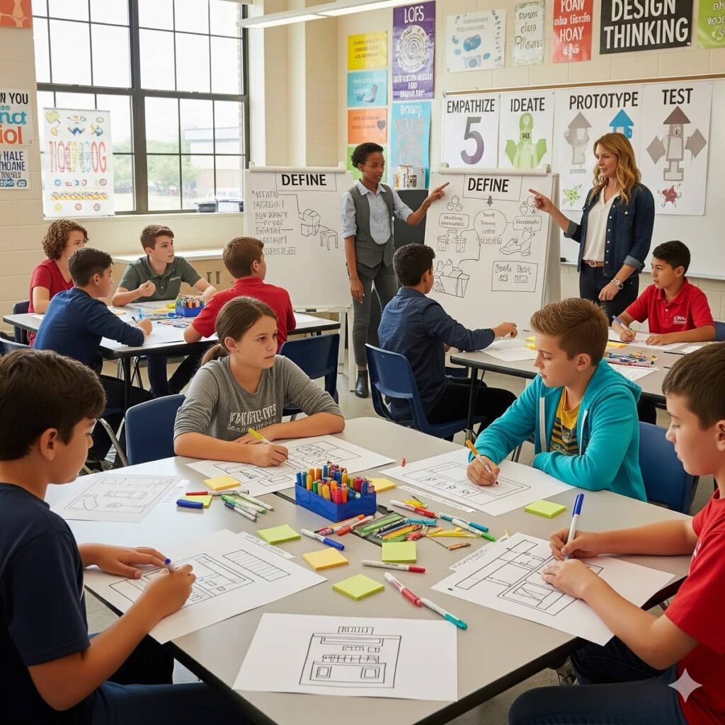 El uso de design thinking en la educación. Elaborado por Gemini.