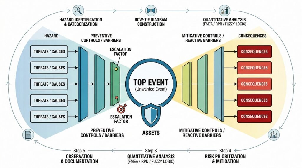 Pasos para realizar un Análisis Bow Tie. Elaborado por Gemini.