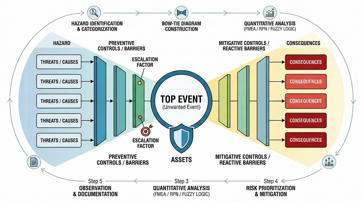 Pasos para realizar un Análisis Bow Tie. Elaborado por Gemini.