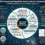 Infografía detallada sobre HAZOP (Hazard and Operability Study): Proceso, Tipos, Comparativa con FMEA y LOPA, Aplicaciones Industriales y Futuro con IA. Elaborado por Gemini.