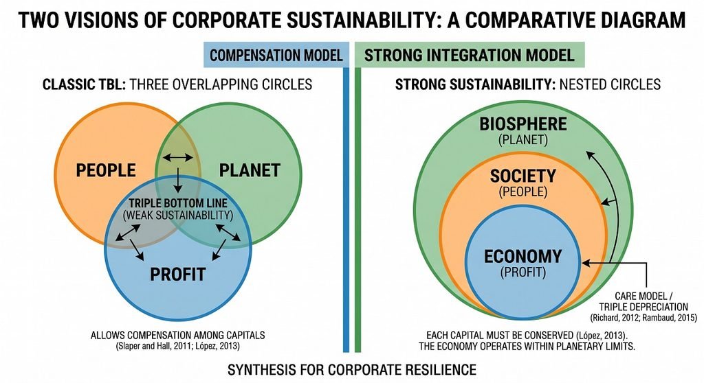 The Triple Bottom Line (TBL) framework for evaluating corporate sustainability. Illustration developed by Gemini.